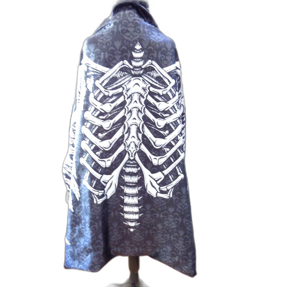 Reversible Skeleton Hooded Cloak Cape Red White Goth Festival Rave Grunge EUC - Picture 3 of 8